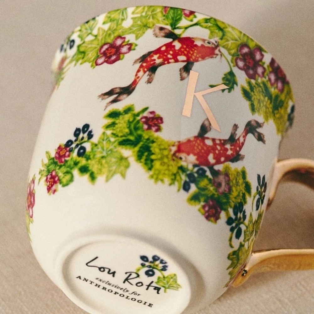 NWT Anthropologie Lou Rota Monogram Nature Mug Letter K KOI - Picture 2 of 6